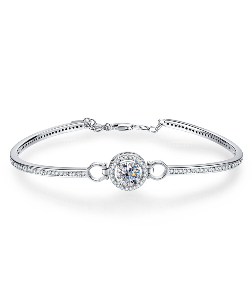 S925 1CT Mozambique diamond round bag bracelet 17+4cm