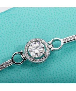 S925 1CT Mozambique diamond round bag bracelet 17+4cm